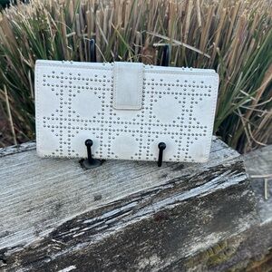 Christian Dior long leather wallet with silver studs white leather
